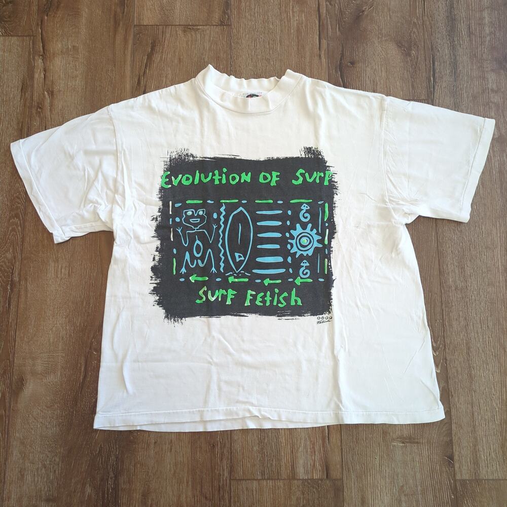 VTG Surf Fetish Evolution of Surf Adult XL Shirt Boxy Skate‎ Ocean OP Carl Jones